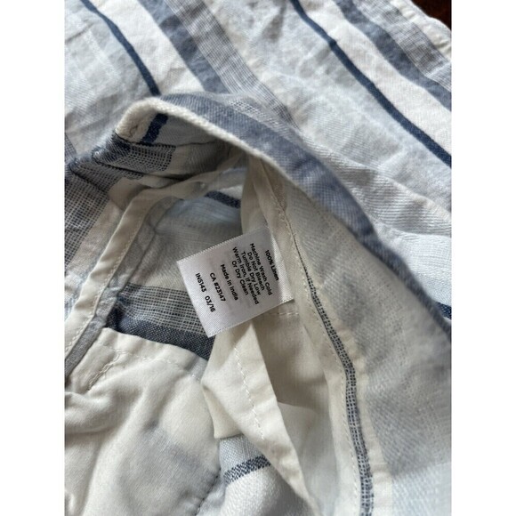 Talbots Blue Striped 100% Linen Straight Leg Pants Womens Sz 14 - Picture 3 of 8